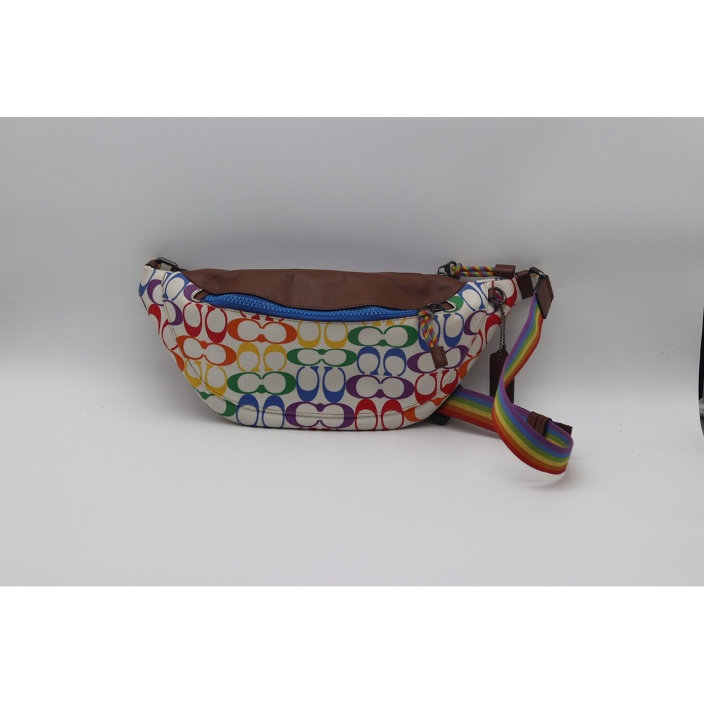 Coach Pride Rainbow Signature C Belt Bag Brown Leather Fanny Pack Crossbody